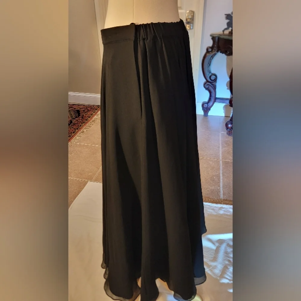 Oleg Cassini Black Tie Black Silk A-Line Maxi Skirt Size 12 - Picture 5 of 16